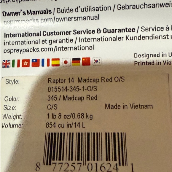 OSPREY Red Backpack Raptor 14 - Picture 4 of 4